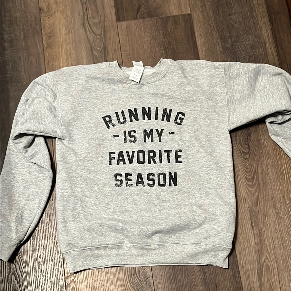 Running Is My Favorite Season Grey Crewneck Sweatshirt